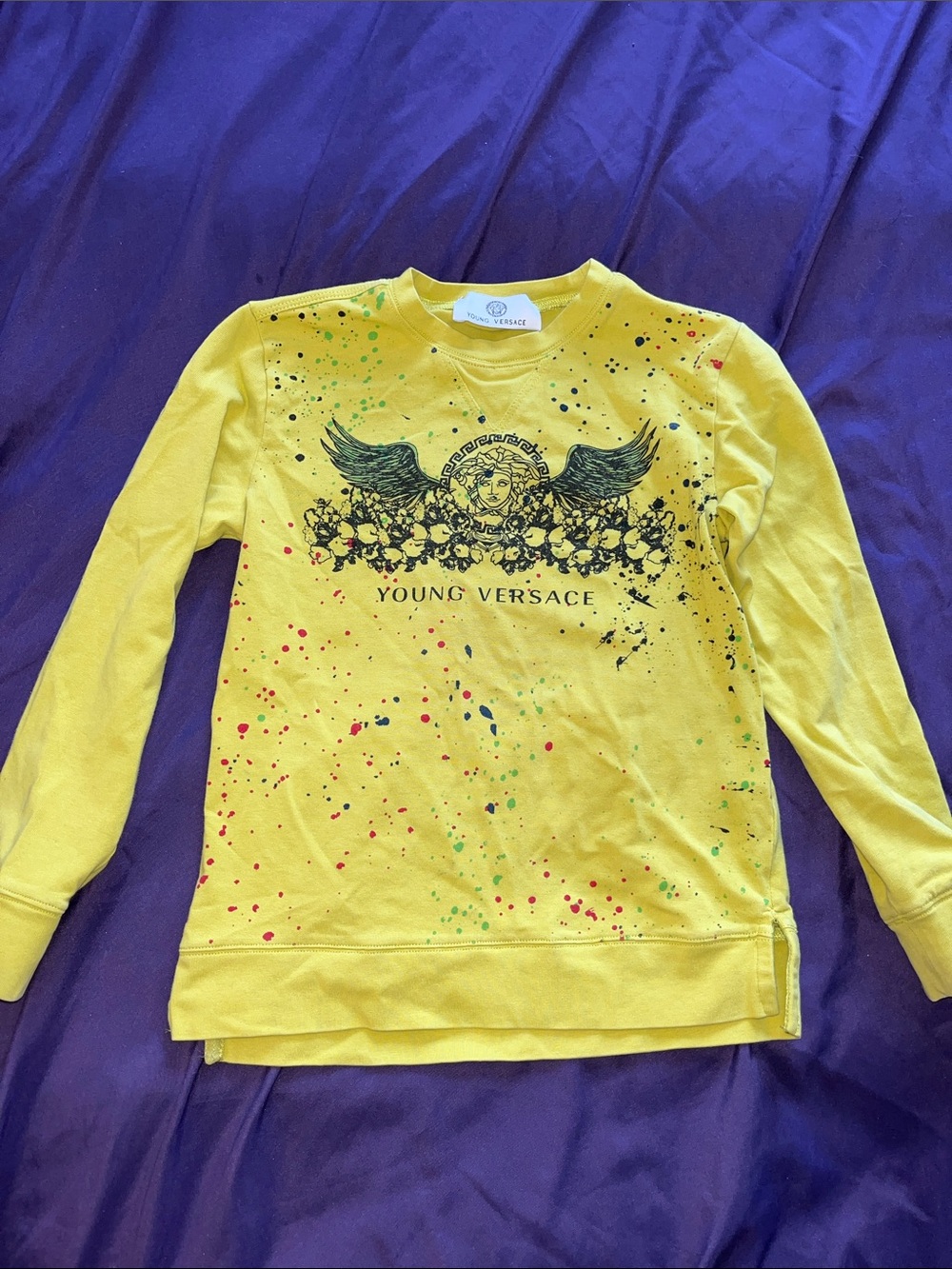 Versace Yellow Kids' Long-Sleeve Graphic Sweatshirt with Black Winged Medusa